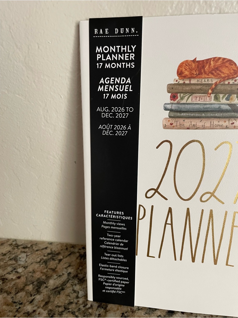 Rae Dunn 2027 Planner with Orange Tabby Cat Illustration - White & Gold - Picture 2 of 2